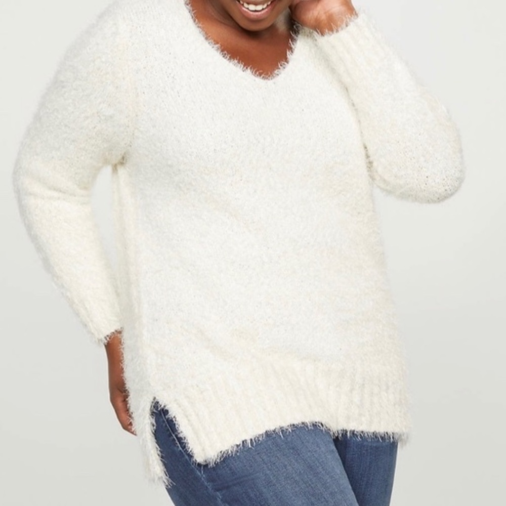 Lane Bryant eyelash v neck sweater cream 14/16 NWT